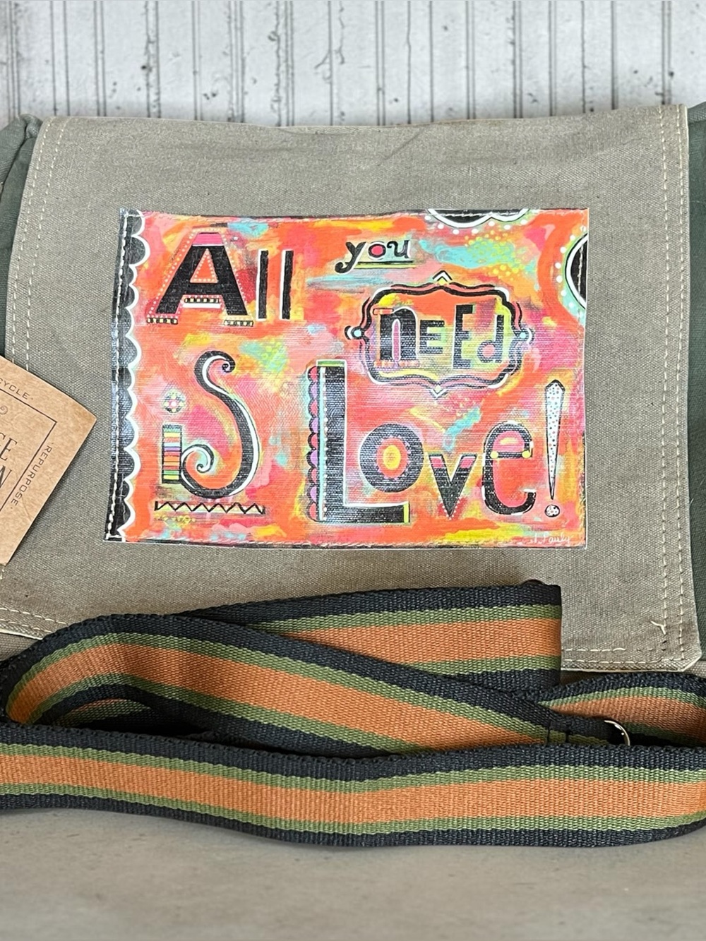 Vintage Affliction All You Need is Love - Recycled Military Tent Crossbody